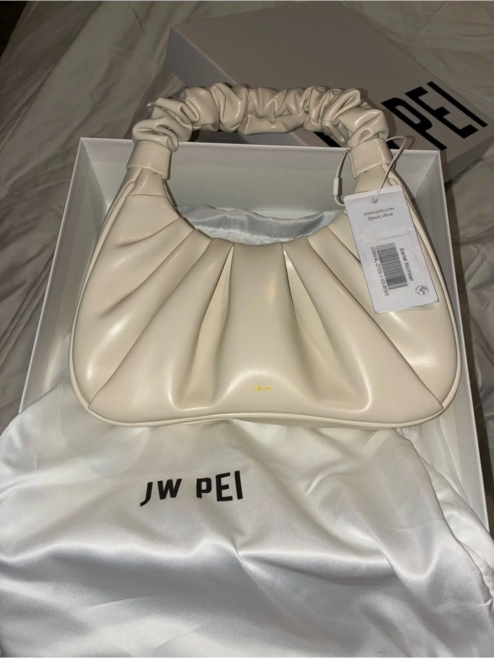 JW PEI Off-White Ruched Top-Handle Shoulder Bag